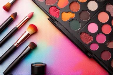 Image representing makeup artistry, showing brushes and color palettes